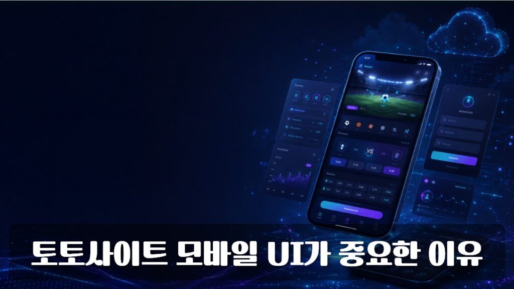 토토사이트 모바일 UI 최적화를 표현한 스마트폰 대시보드 배경 이미지